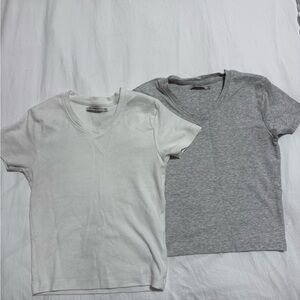 Classic White & Gray V-Neck Tee Set